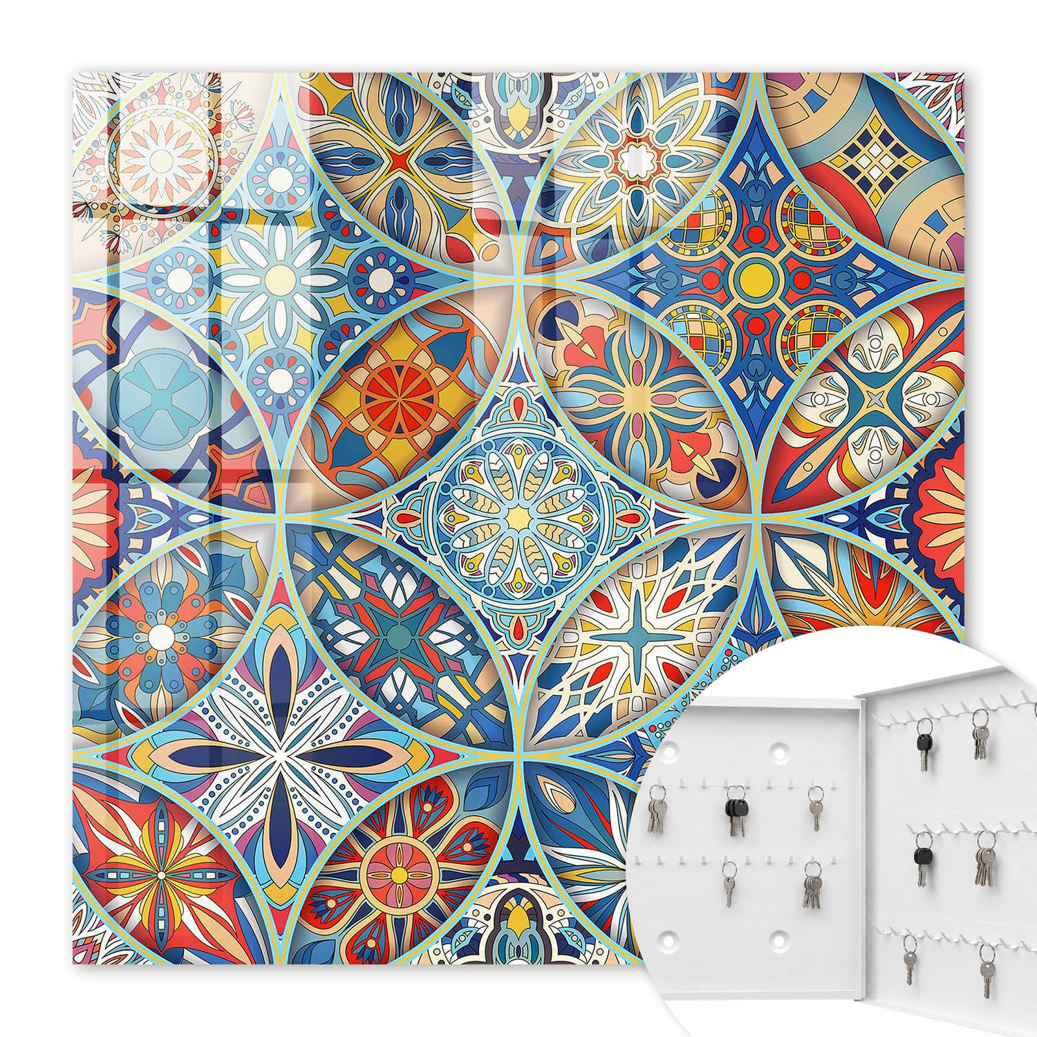 SCHLÜSSELBOX Weiß 30x30 cm – Türöffnung nach rechts - Farbenfrohes Mosaik - Blau, Metall (30/30/5cm) - TULUP