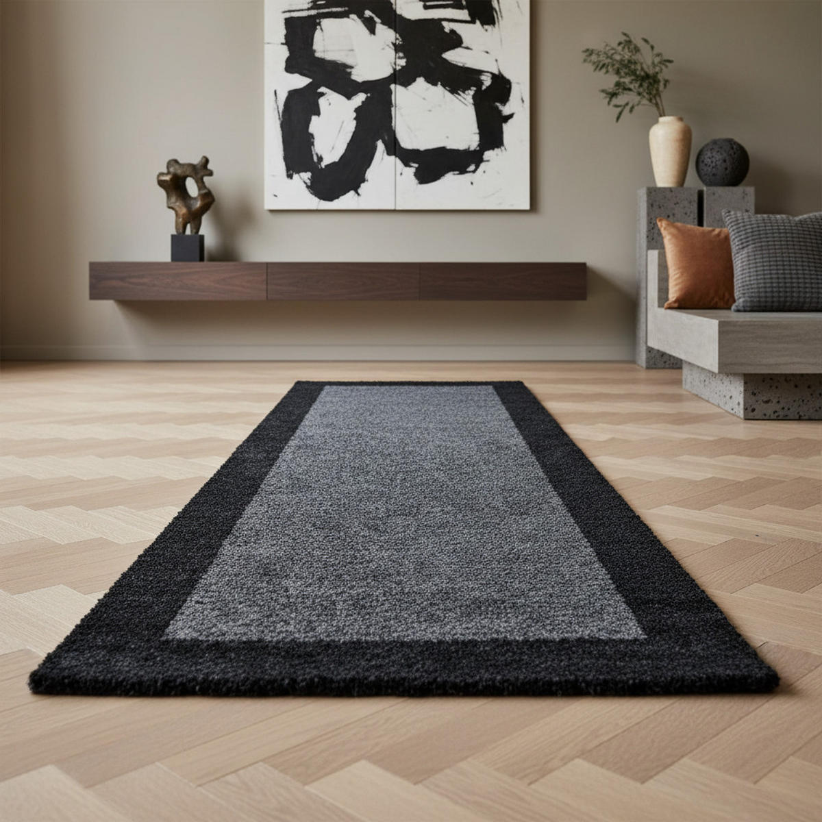 TEPPICH Schlafzimmer Hochflor Elegant Samtweich Waschbar Läufer Anthrazit 80x250 cm – RHEIN - Anthrazit, Textil (80/250cm) - KADIMA DESIGN