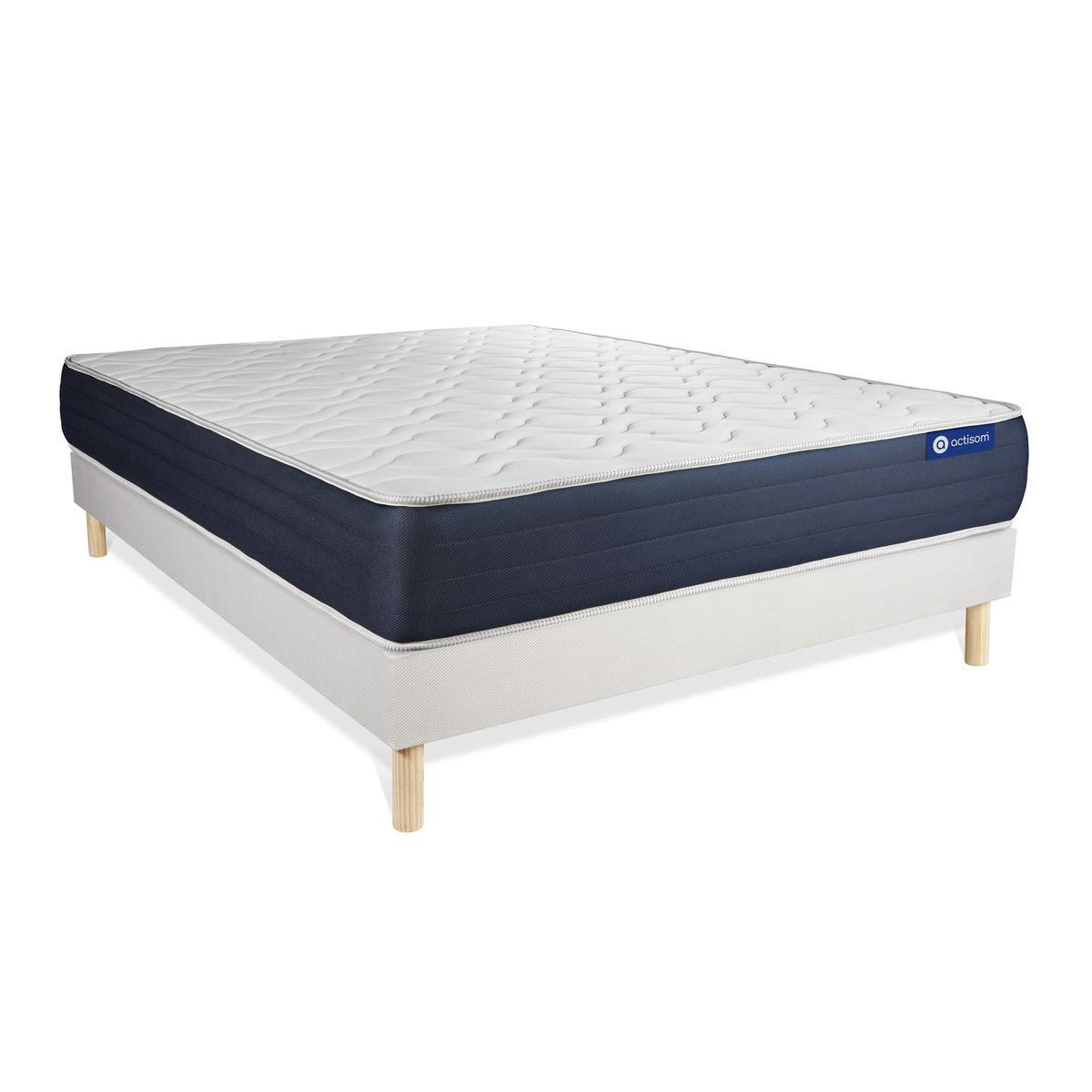BETT Actimemo sleep Memory-Schaum 130 x 220 cm h1 - Kit Bettgestell Weiß - Beige/Weiß, Karton/Holz (130/220cm) - ACTISOM