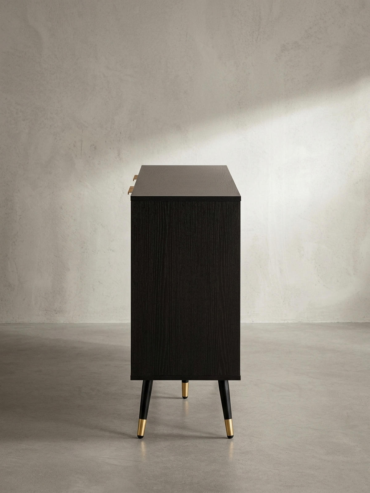 SIDEBOARD – Schwarz/Eiche-Dekor, 150x81x39 cm, mit Türen, Metallbeine - Goldfarben/Schwarz, Holzwerkstoff/Metall (150/81/39cm) - KADIMA DESIGN