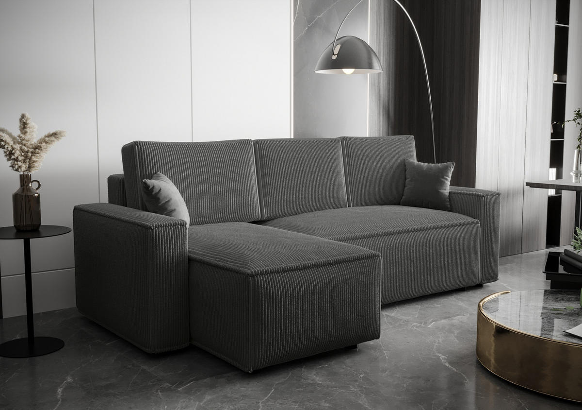 ECKSOFA L AMBRO Poso 60 Links mit Schlaffunktion - Grau, Textil (232/143cm) - Bedante