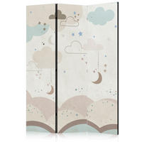 PARAVENT Akustik 3-tlg 135x172 cm Wolken Sterne f r Kinder - Beige, Holz/Textil (135/172/3cm) - Muralo