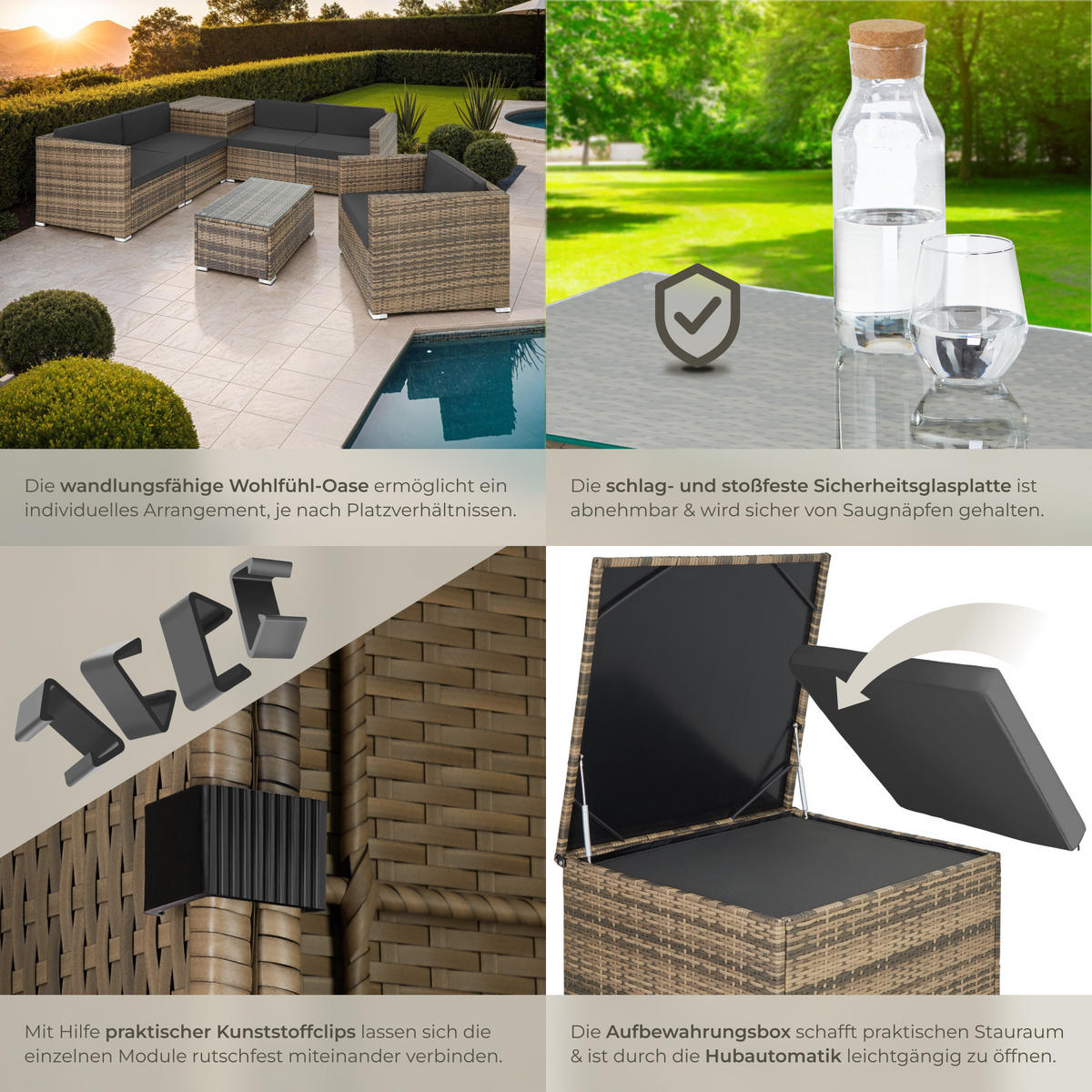 RATTANLOUNGE Pisa,inklusive großer Aufbewahrungsbox,natur - Naturfarben, Kunststoff - tectake