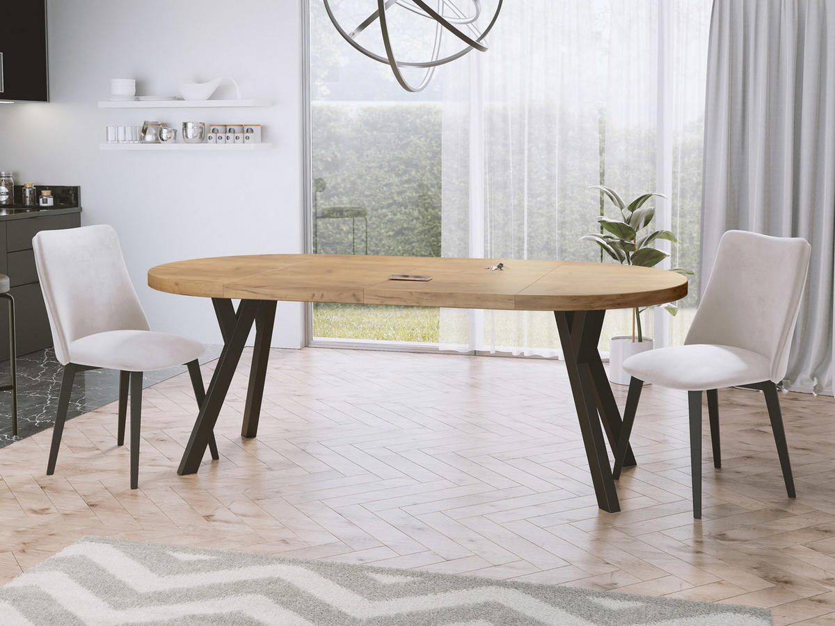 ESSTISCH Twixy runder ausziehbarer, Wotan Eiche 100-200/100/76 cm - Eiche Wotan/Schwarz, Holz/Holzwerkstoff (100/200/76cm) - WFL GROUP