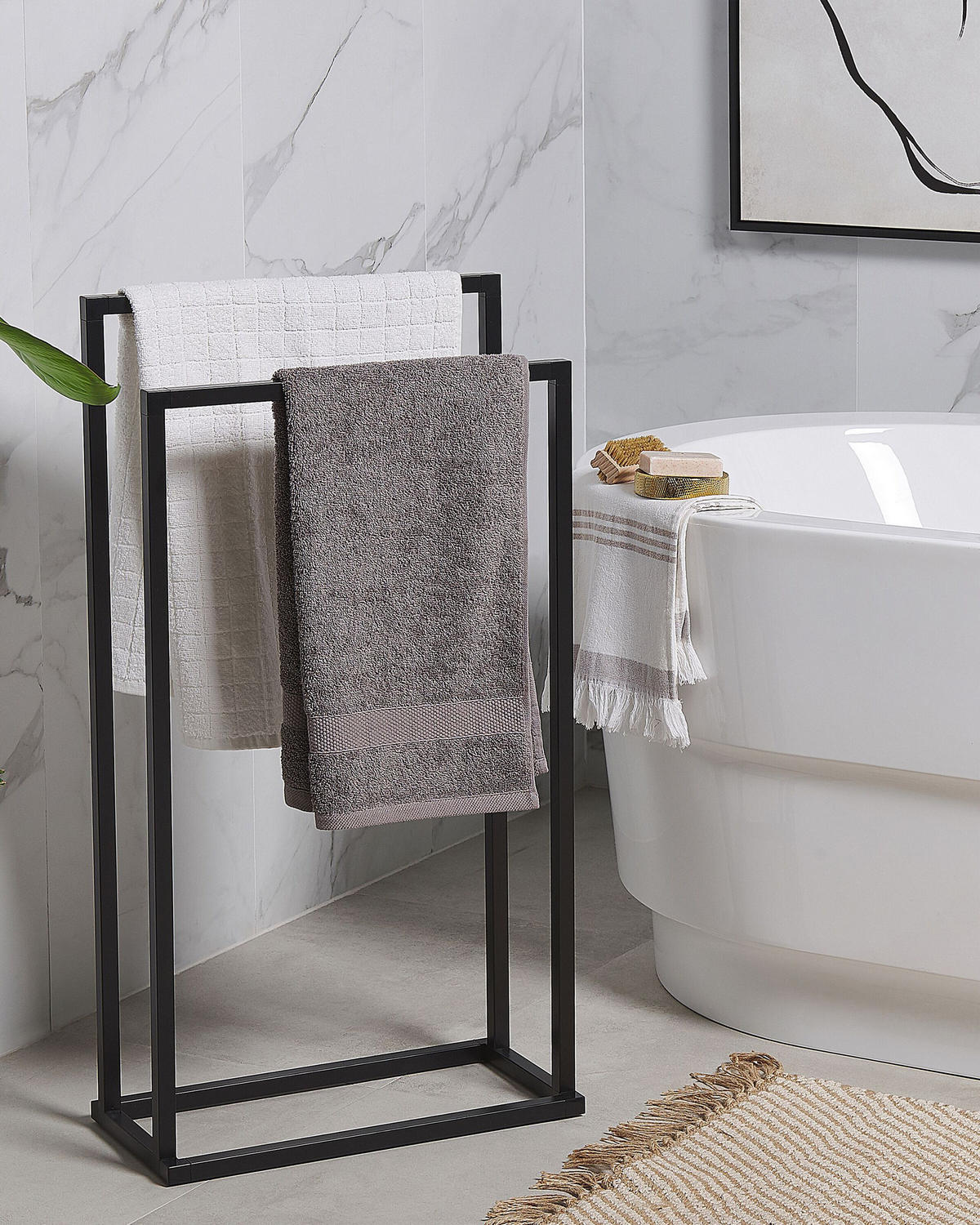 HANDTUCHSTÄNDER Stahl schwarz 45x85 cm Recreo - Schwarz, Metall (45/85/21cm) - Beliani