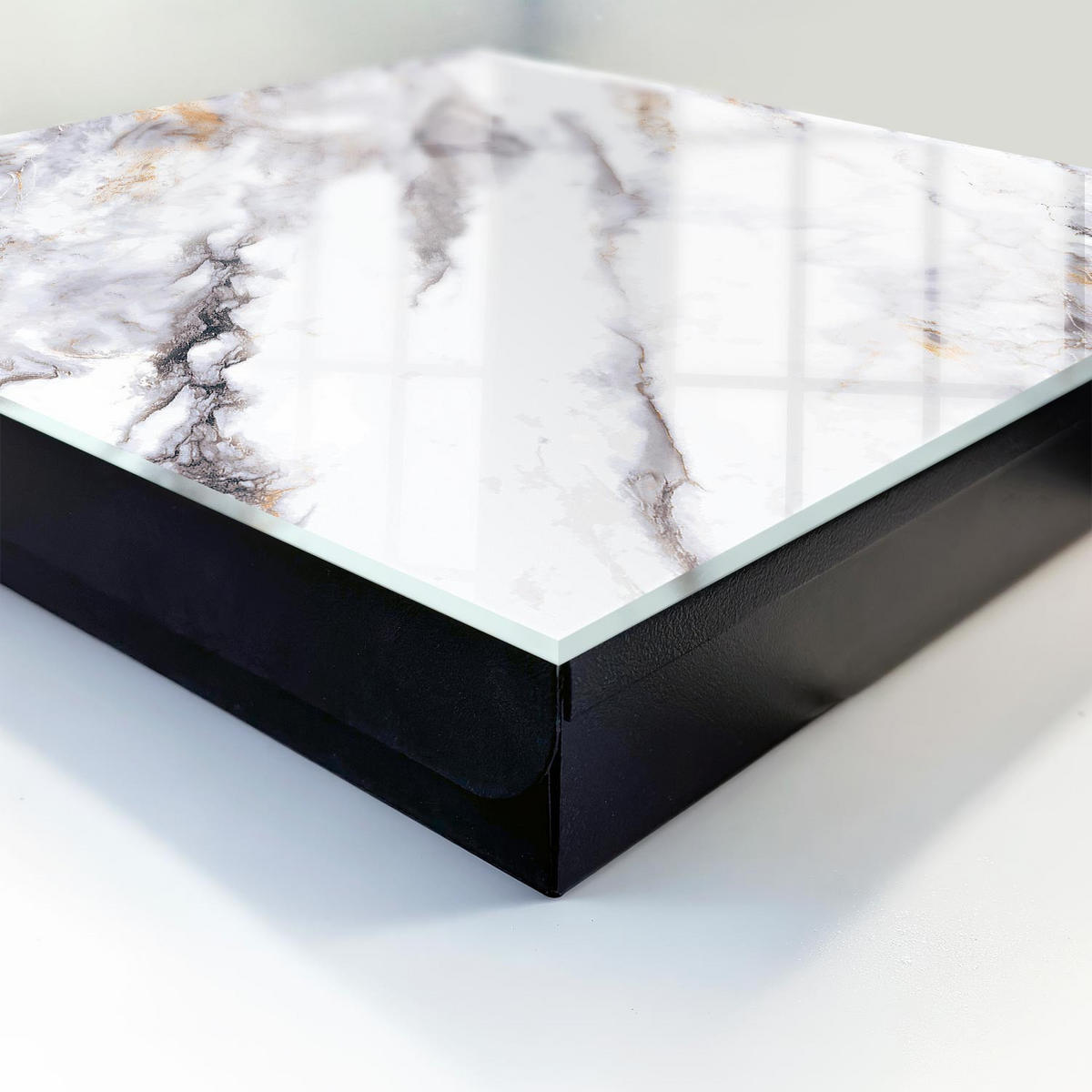 SCHLÜSSELBOX Schwarz 30x30 cm- Türöffnung nach rechts - Marmor-Eleganz - Weiß, Metall (30/30/5cm) - TULUP