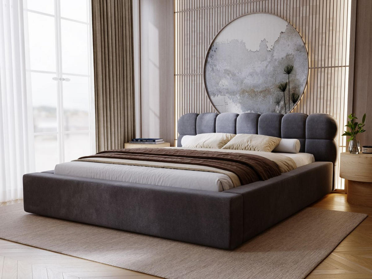 POLSTERBETT Plaza 160x200 Dunkelgrau - Dunkelgrau/Naturfarben, Holz/Kunststoff (160/200cm) - Graingold