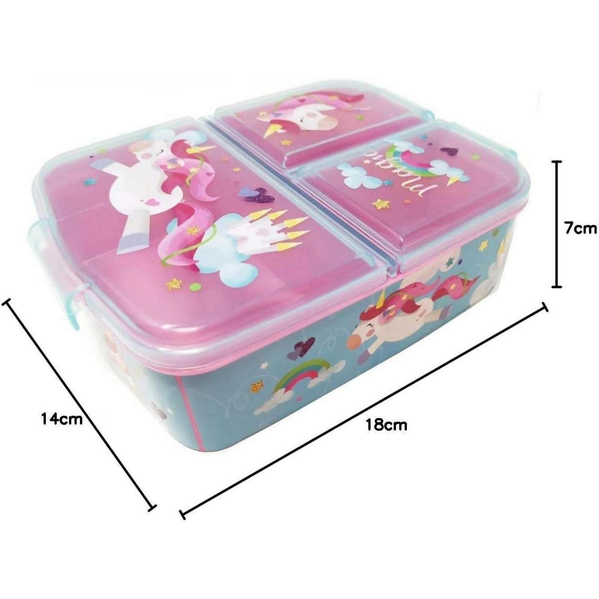 BROTDOSE mit Fächern Einhorn Motiv BPA frei 18 cm - Multicolor, Kunststoff (14/7/18cm)