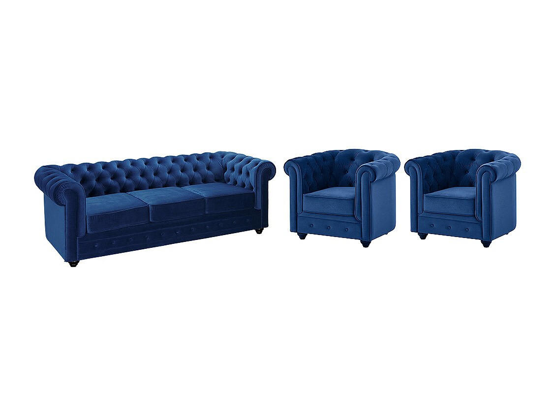 COUCHGARNITUR 3+1+1 - Samt - Dunkelblau - CHESTERFIELD - Blau, Textil (88/72/205cm) - Vente-Unique