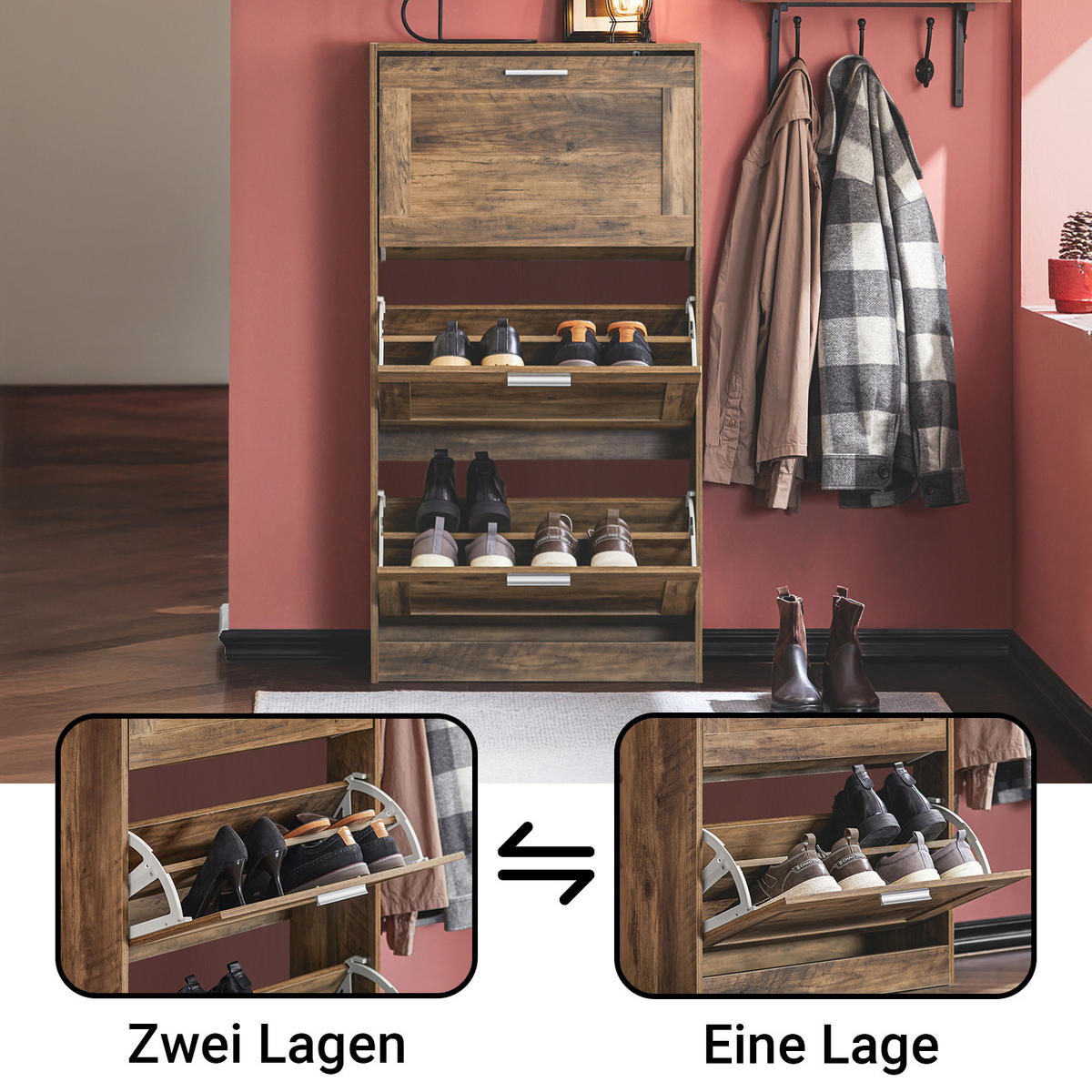 SCHUHSCHRANK Braun - Braun, Holzwerkstoff (60/115/23cm) - SoBuy