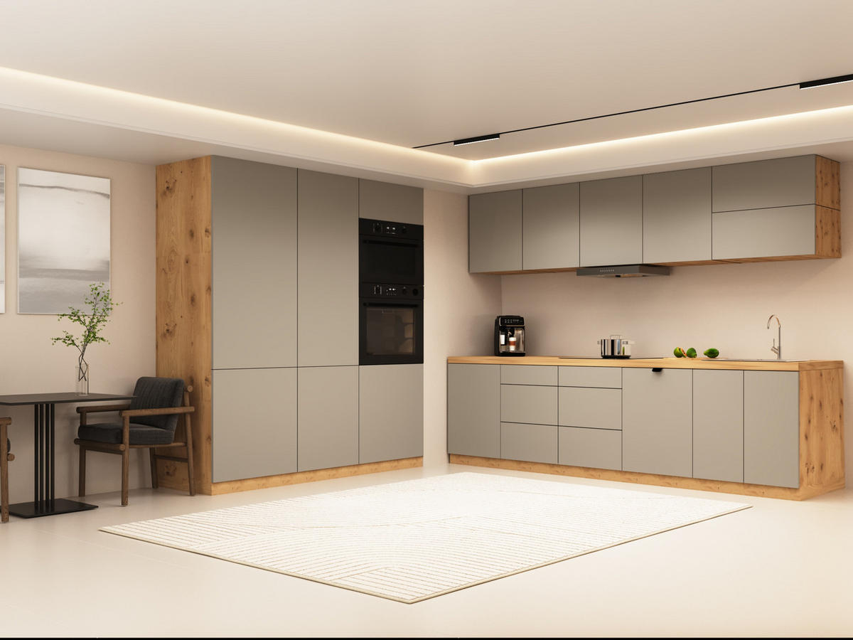 KÜCHENZEILE 320 cm - Langen KL16-M320 - in Beige / Matt - Beige, Holz (480/212/58cm)