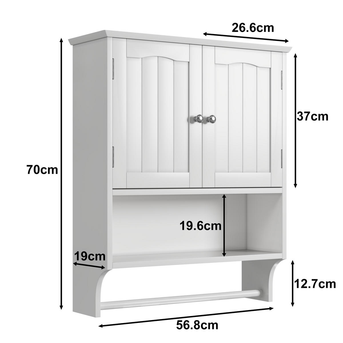 WANDSCHRANK Badezimmerschrank 56.8x19x70cm in Weiß mit verstellbaren Regalen - Weiß, Holzwerkstoff (56.8/70/19cm) - Modfu