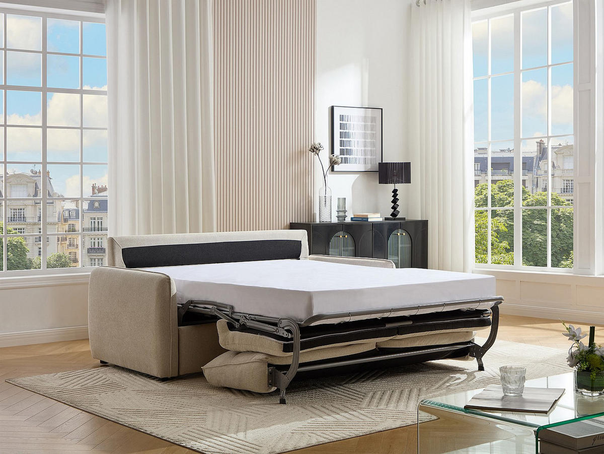 3‑SITZER Schlafsofa - Express-Schlaffunktion - Stoff - Beige - ORELIS - Beige, Textil (195/101/210cm) - Vente-Unique