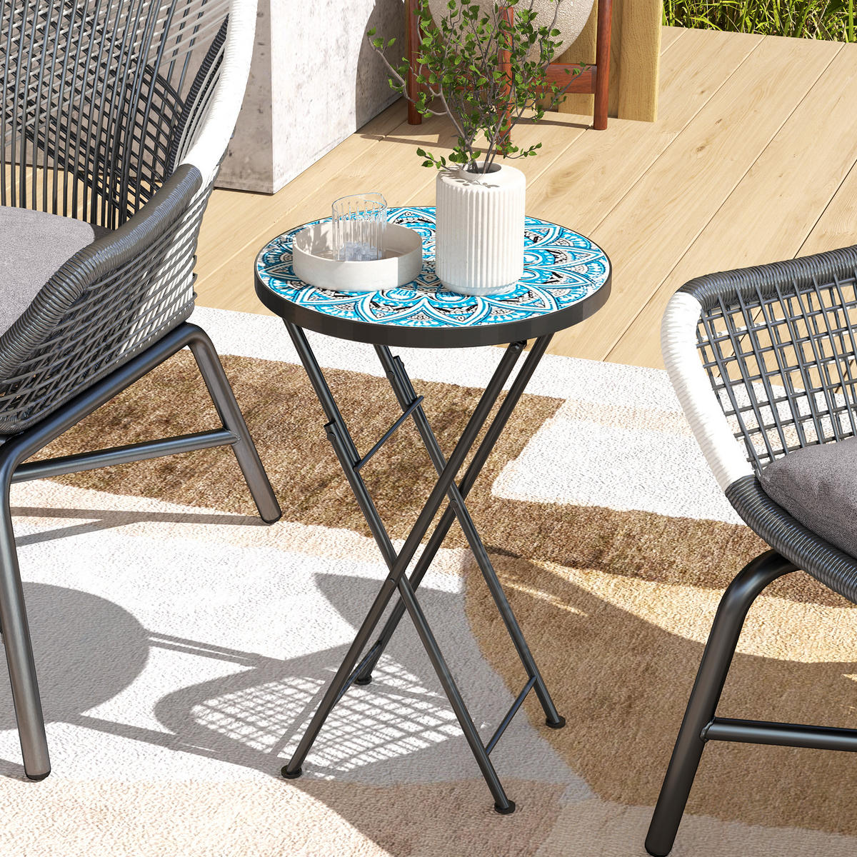 GARTENTISCH DE-07249 rund, klappbar mit Mosaik-Muster Blau - Blau, Metall (35.5/35.5/55cm) - ComfortXL