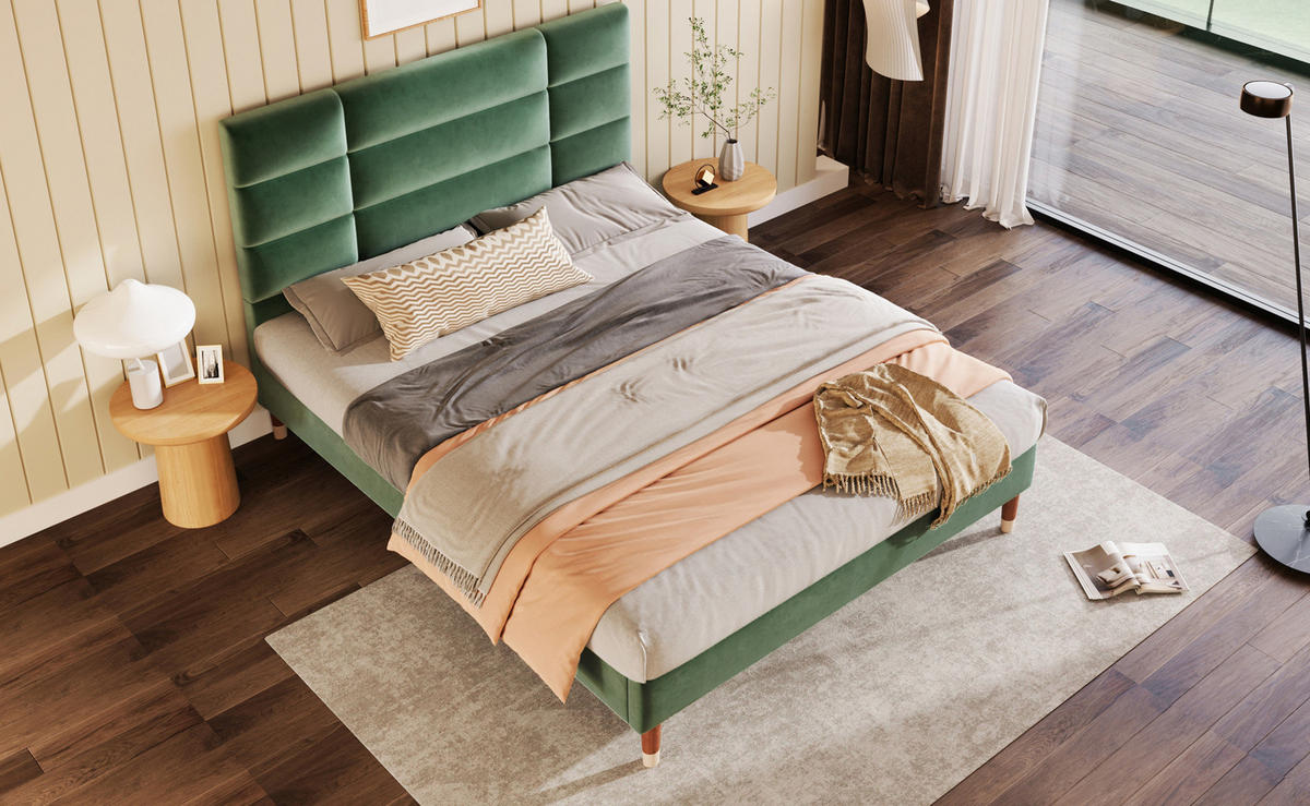 POLSTERBETT 140/200 cm Grün aus Samt mit Lattenrost - Grün, Textil (140/200cm) - OKMYHOME