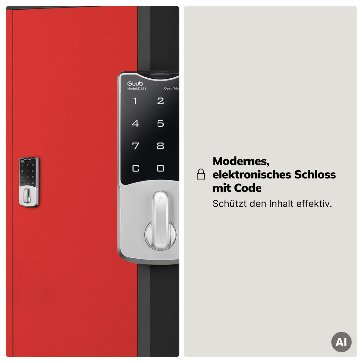 BÜROSCHRANK mit Zahlenschloss DANIEL 185x90x40 cm - Anthrazit/Rot, Metall (90/185/40cm) - Jan Nowak