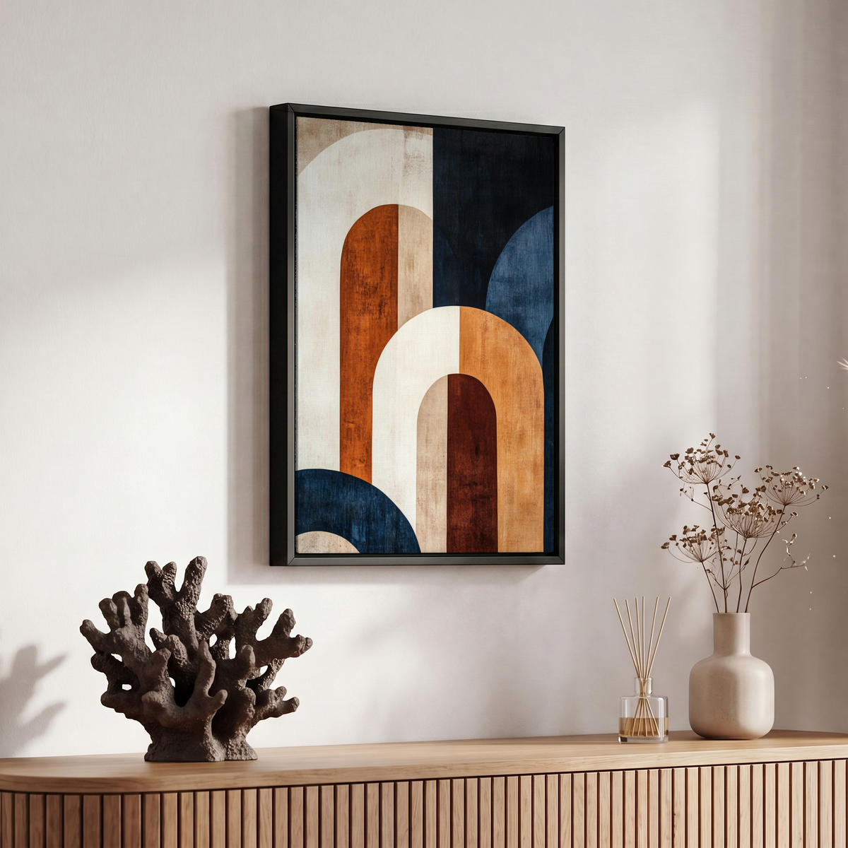 LEINWAND Bilder mit Rahmen - Abstrakt - Formen - Dunkelblau - 20x30 - Cognac, Textil (20/30cm) - MuchoWow