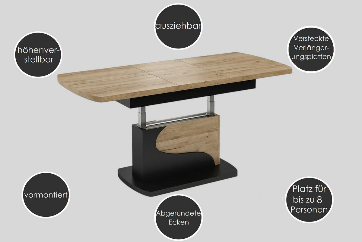 COUCHTISCH rechteckig Kirschbaum - Schwarz matt ausziehbar höhenverstellbar - Kirschbaumfarben/Schwarz, Holzwerkstoff (70/120/58cm) - designimpex