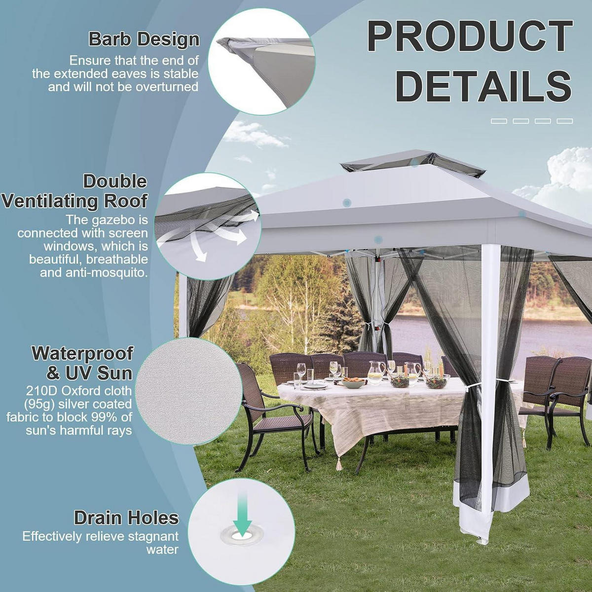 FALTPAVILLON Grau mit Moskitonetz 3,65 x 3,65 m - Grau, Metall (365/270/365cm)