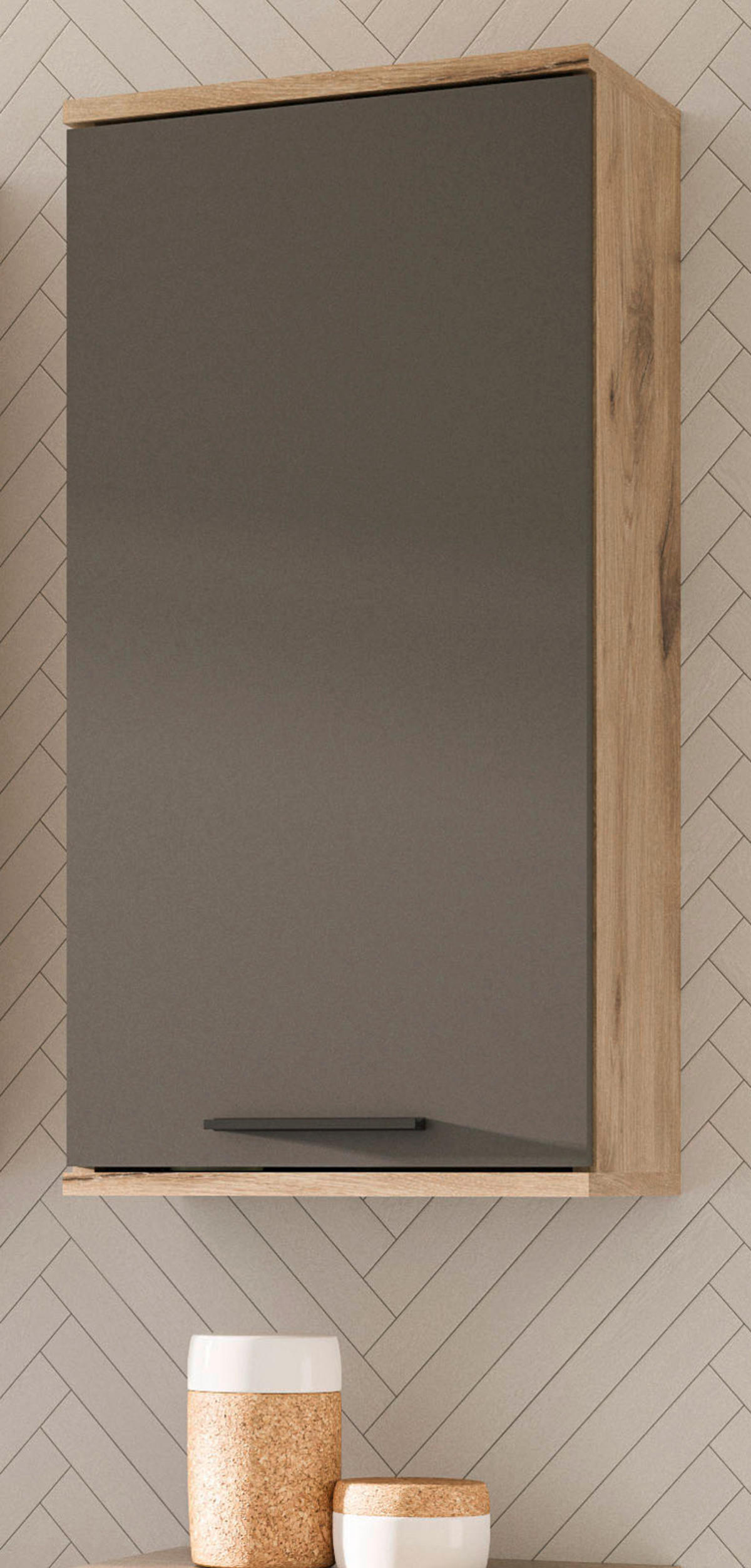 HÄNGESCHRANK Eiche grau 37 x 77 cm, Badschrank mit Soft-Close, Badezimmermöbel - Eichefarben/Schwarz, Holzwerkstoff/Kunststoff (37/77/24cm) - Inn.Furn
