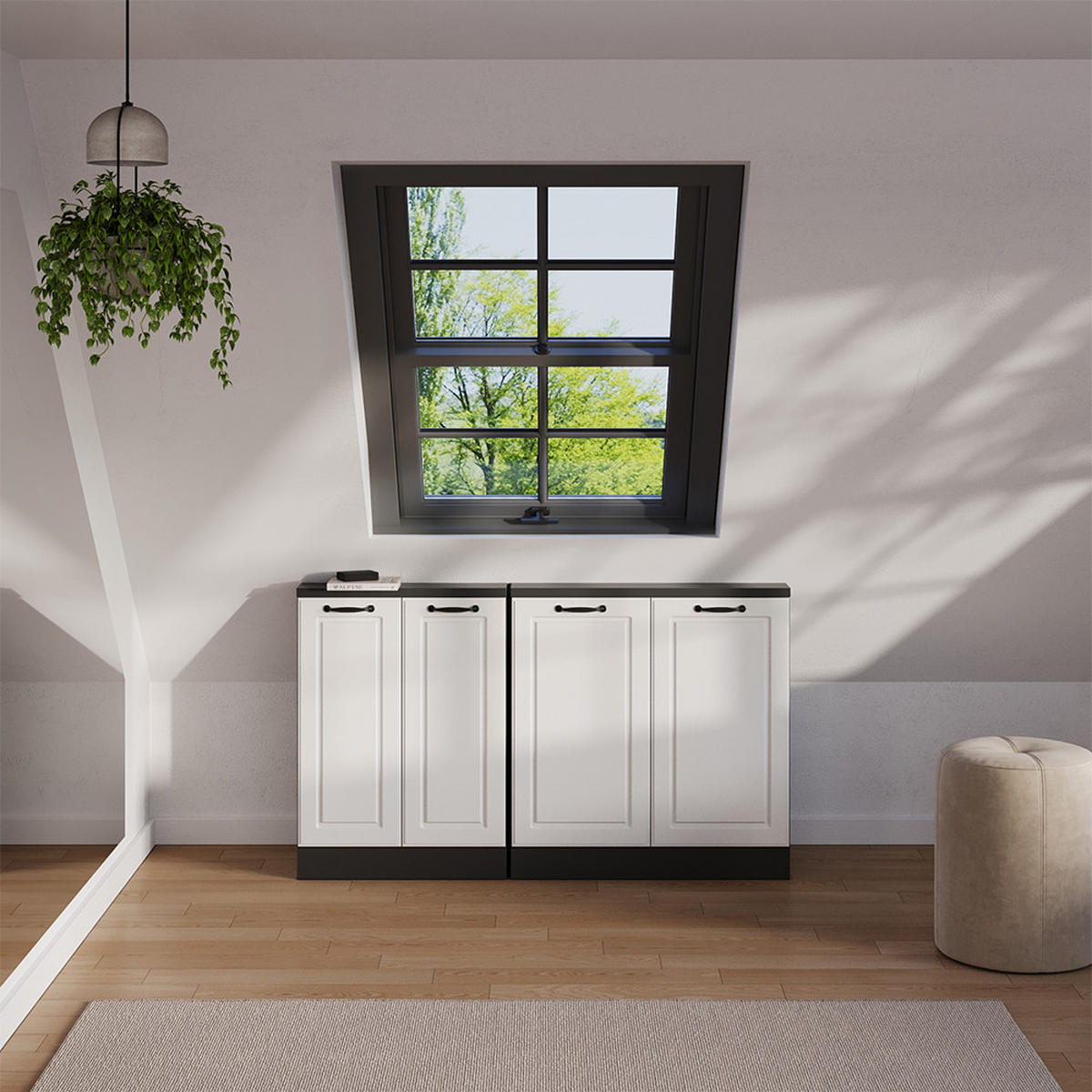 DACHSCHRÄGENSCHRANK-SET Rion Weiß Landhaus/Anthrazit 2er Set - Anthrazit/Weiß, Holzwerkstoff (140/81.6/46cm) - Vicco