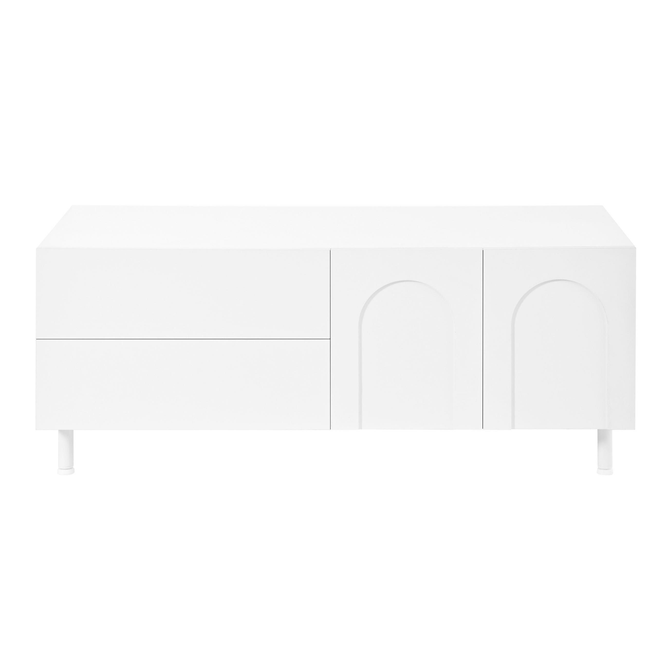 COUCHTISCH Weiß Rechteckig mit 2 Schubladen & Bogen-Türen - Weiß, Holzwerkstoff (50/100/39.5cm) - Urban Meuble