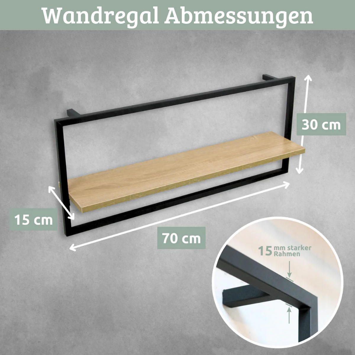 WANDREGAL Schwarz SYIOP MDF Metallrahmen Long - Braun, Holz (70/30/15cm) - DELUKE