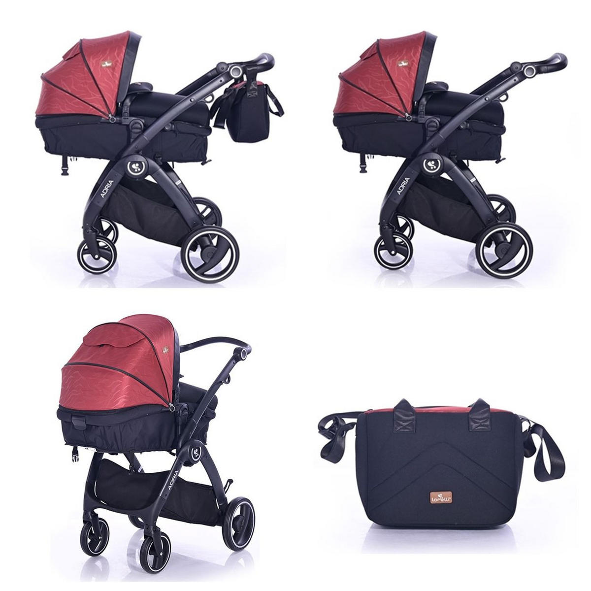 KOMBIKINDERWAGEN 2 in 1 Adria rot Alu-Rahmen Sitzeinheit umbaubar Fußsack - Rot, Metall (82/60/120cm) - Lorelli