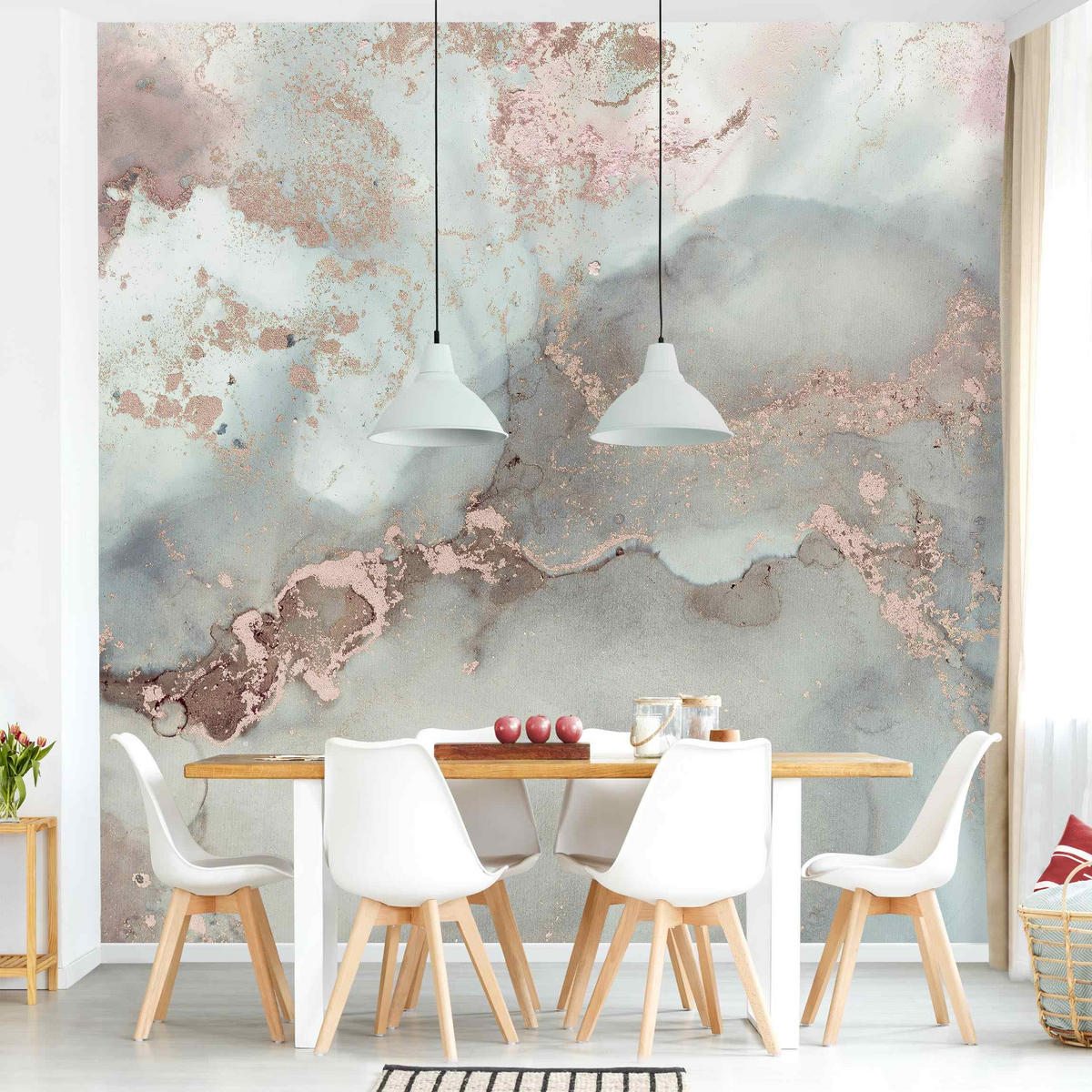 FOTOTAPETE Farbexperimente Marmor Pastell und Gold 240/240 cm - Pastellblau, Papier (240/240cm) - Bilderwelten