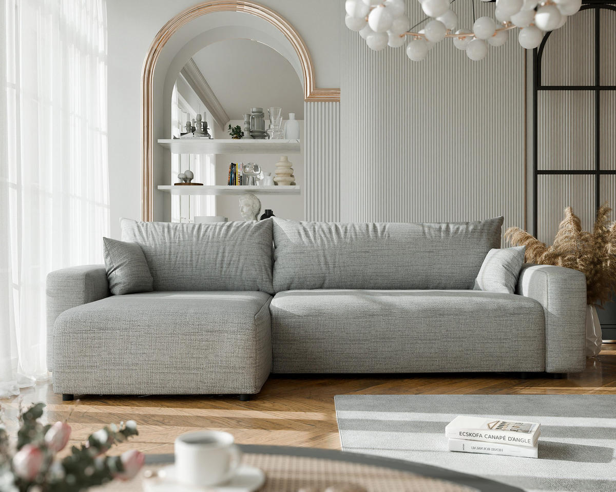 ECKSOFA mit Schlaffunktion und Bettkasten, Grau - Grau, Holzwerkstoff/Textil (145/278cm) - Idohome