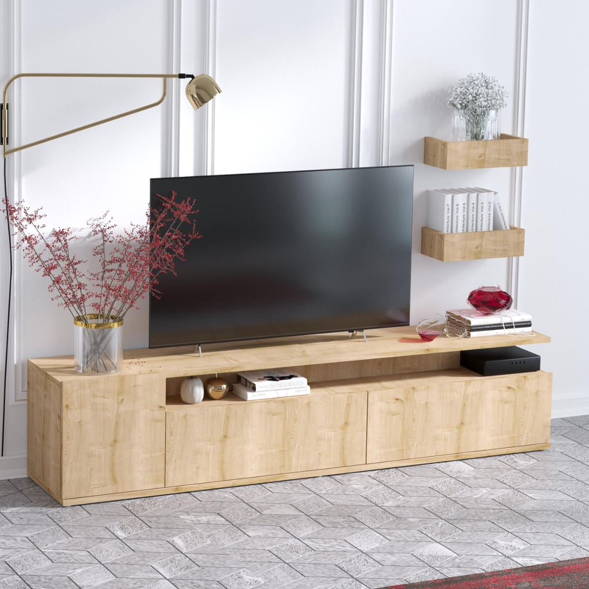 TV-SCHRANK eiche dekor - alika 180/35/45 cm - Eschefarben, Holzwerkstoff (35/45/40cm) - Calicosy