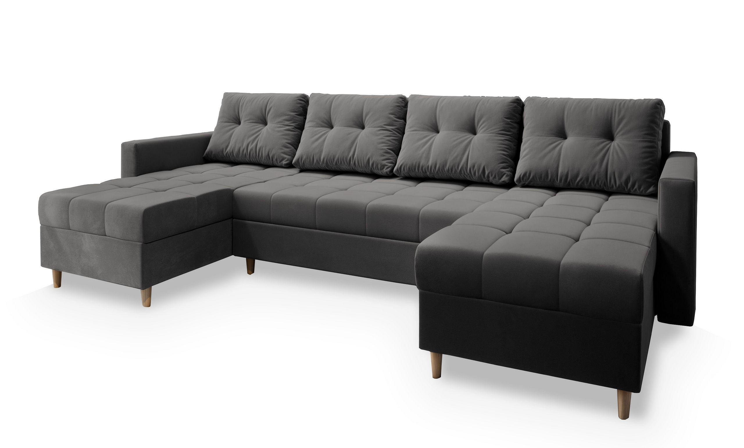 ROHOVÁ SEDAČKA MILO šedá - šedá/hnědá, dřevo/textil (285/140cm) - MASSENO