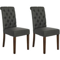 STUHL 2er Set Stoff dunkelgrau - Dunkelgrau/Walnussfarben, Holz/Textil (45/98/63cm) - CLP