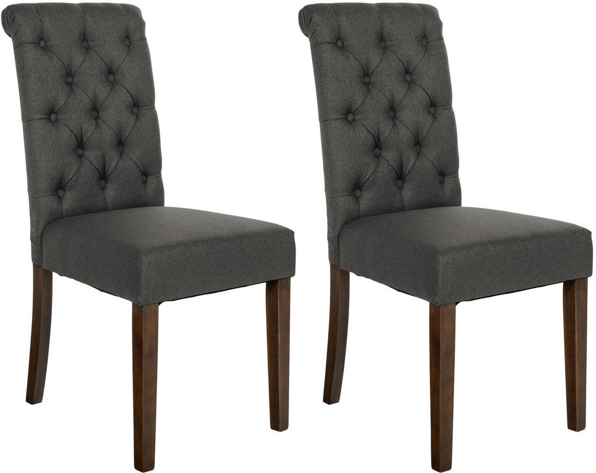 STUHL 2er Set Stoff dunkelgrau - Dunkelgrau/Walnussfarben, Holz/Textil (45/98/63cm) - CLP