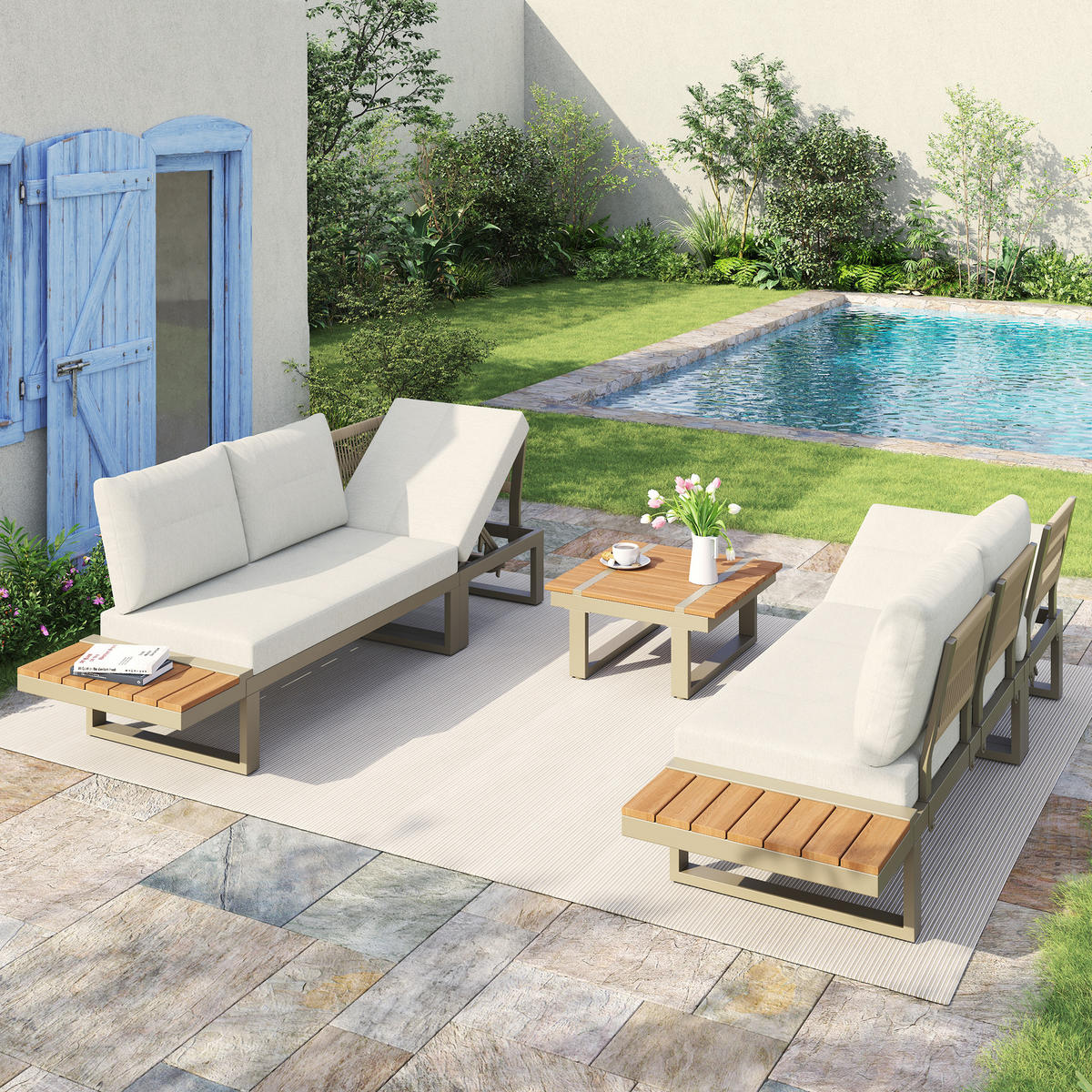 GARTENMÖBELSET Flex Beige - Beige, Metall - ComfortXL