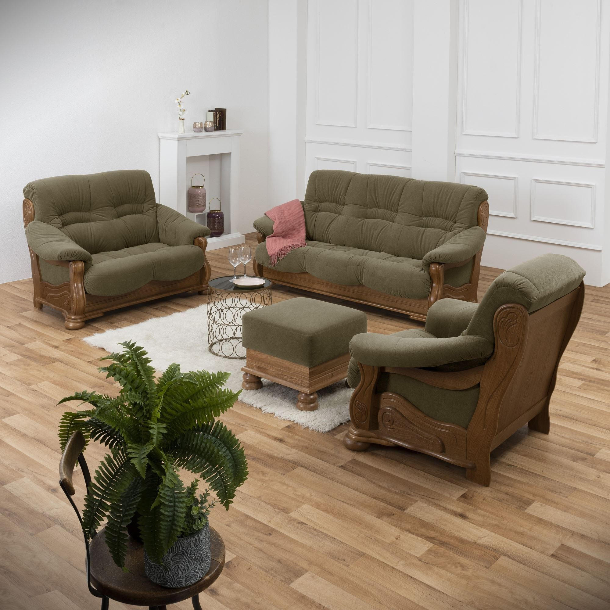 SOFA 2-Sitzer Katlin Bezug Flockstoff Eiche rustikal P43 / grün - Grün, Kunststoff (148/95/95cm) - 58aufmkessel