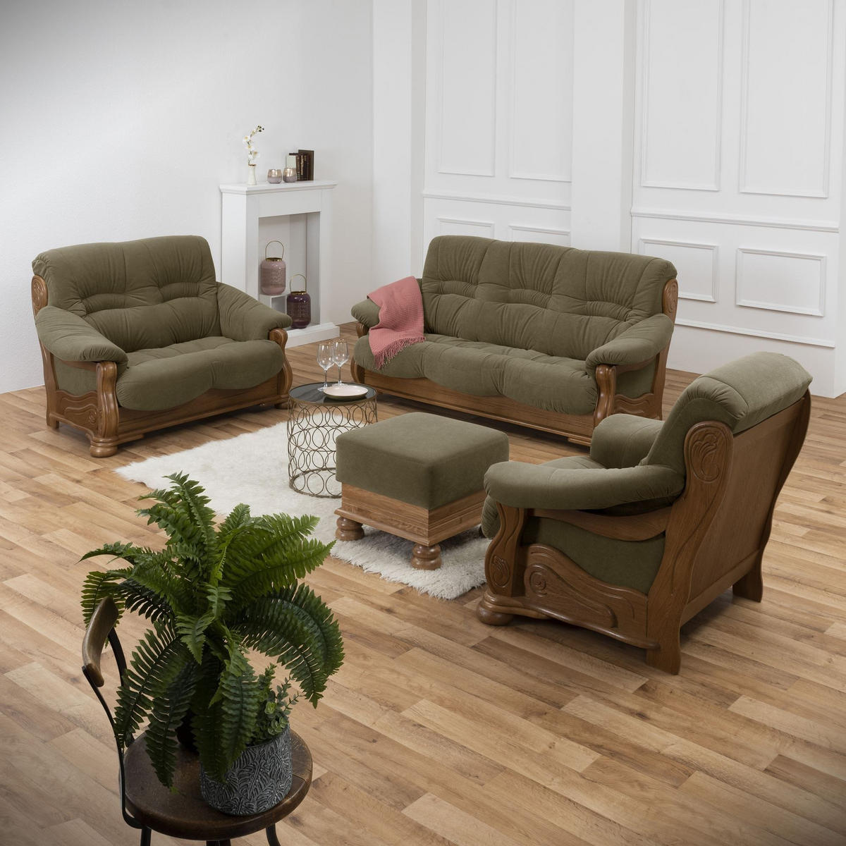SOFA 3-Sitzer Katlin Bezug Flockstoff Eiche rustikal P43 / grün - Grün, Kunststoff (205/95/95cm) - 58aufmkessel