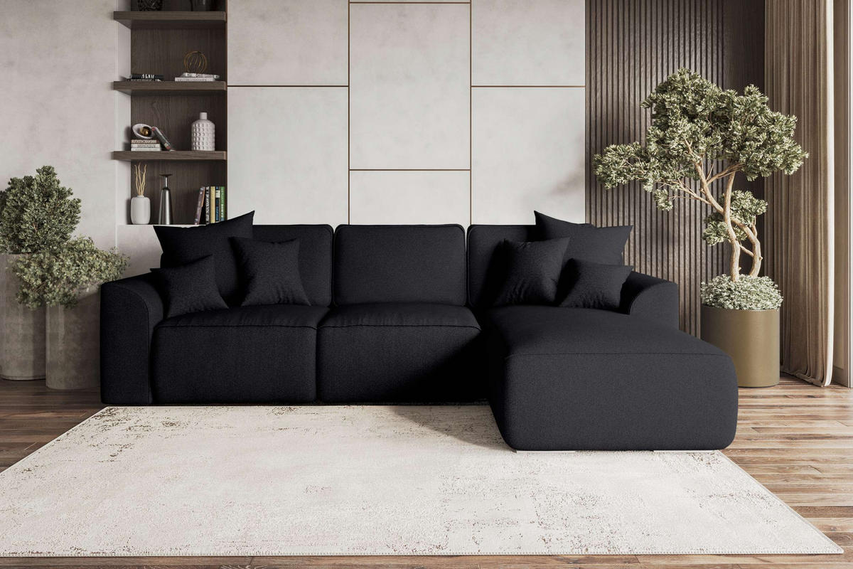 ECKSOFA GUSTO Strukturstoff Schwarz Rechts inkl. Schlaffunktion - Chromfarben/Schwarz, Kunststoff/Textil (295/194cm) - 99rooms