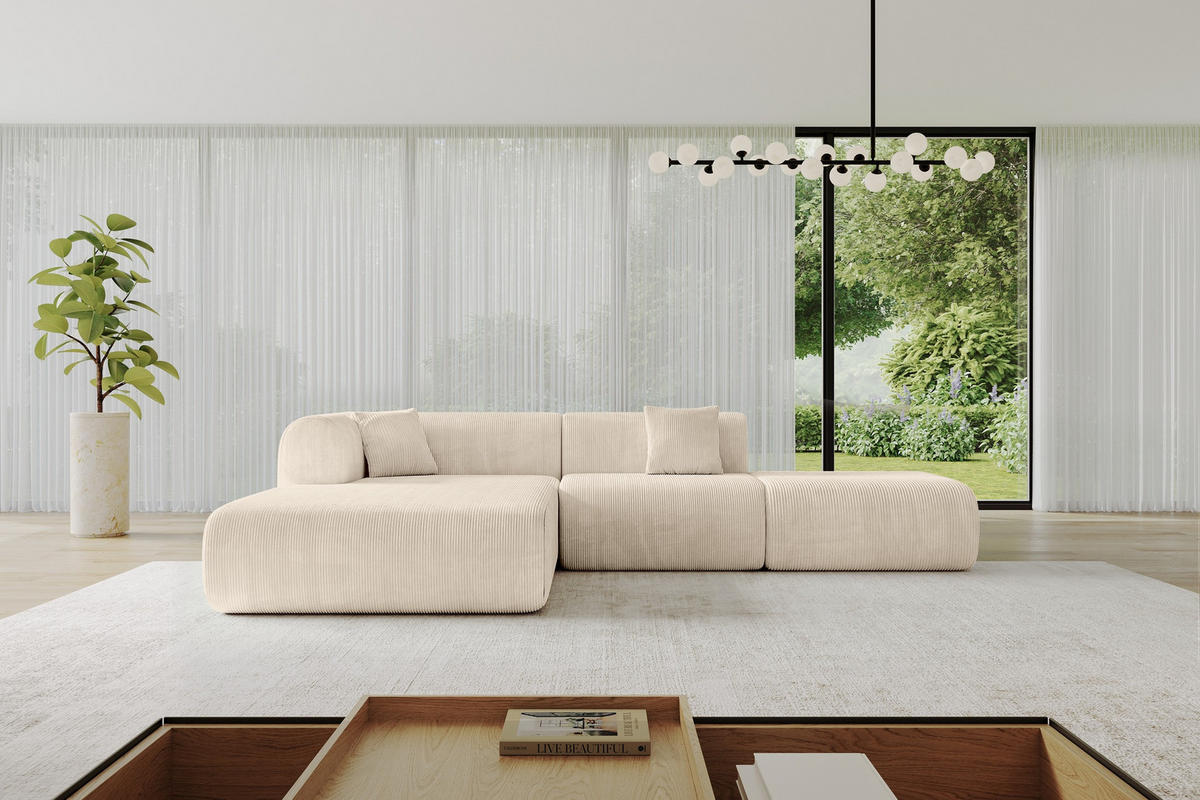ECKSOFA Ottomane Links OVLY-L 289x176x71 Beige Cord - Kaschmir/Beige, Holzwerkstoff/Kunststoff (176/289cm) - ALTDECOR