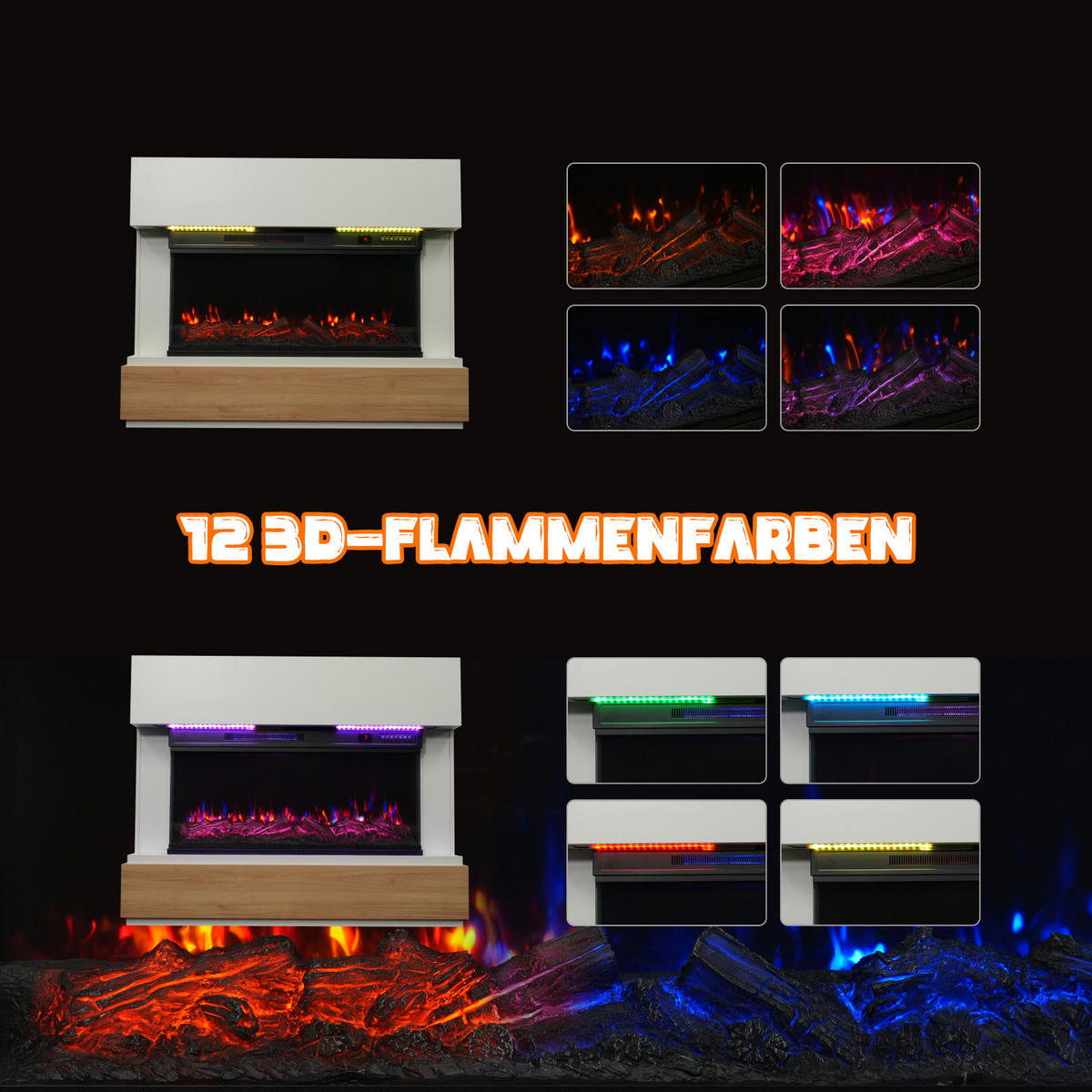 ELEKTROKAMIN mit Schrank, 1000W / 2000W Heizleistung - Weiß, Metall (91.44/46/15cm) - HOMAVO