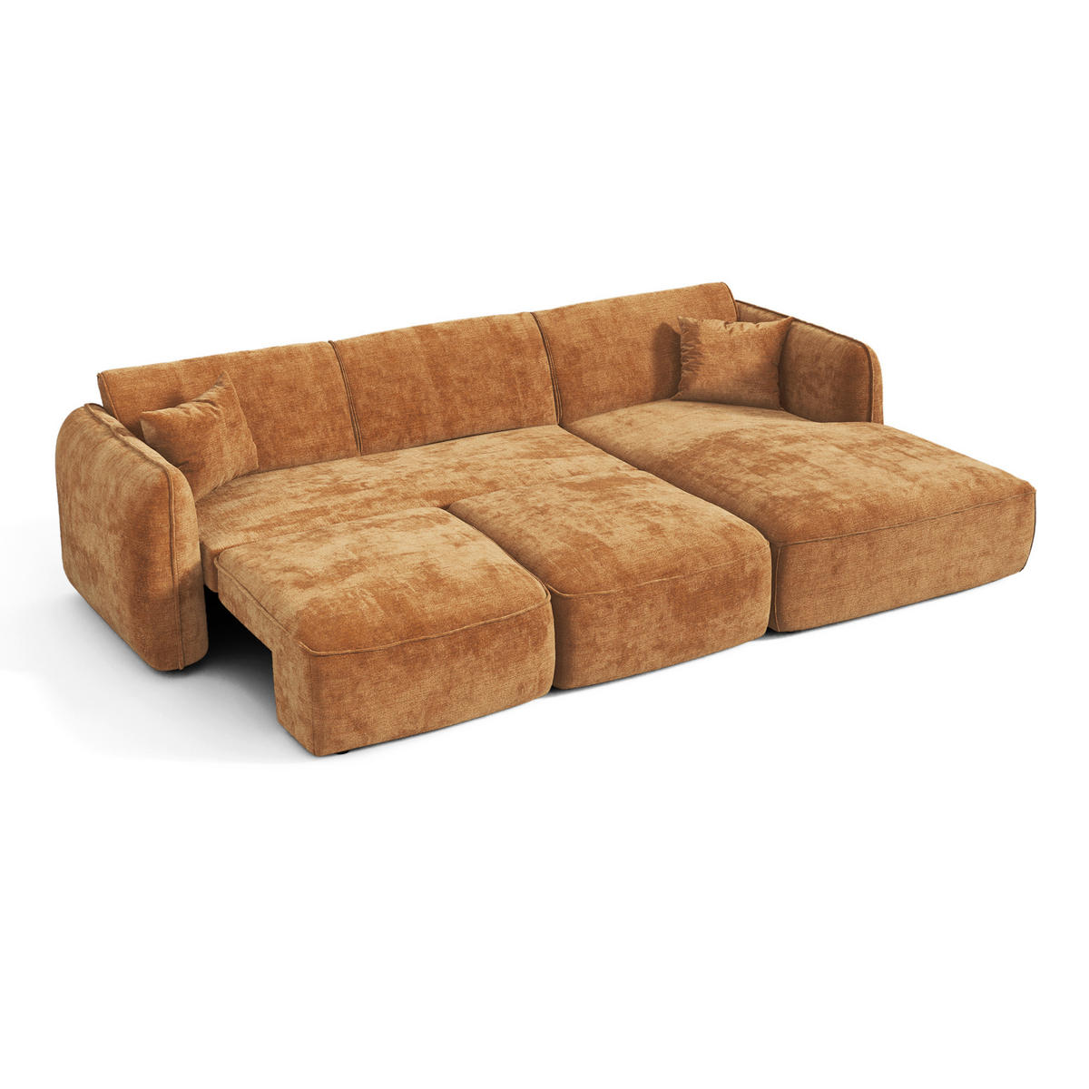 ECKSOFA rechtwinklig LOMI Geprägter Samt Karamell 274cm - Braun, Textil (274/174cm) - Premium Interiors