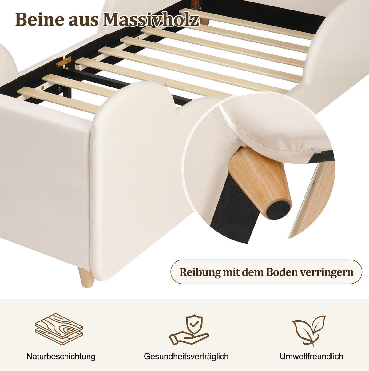 KINDERBETT 90/200 cm aus Samt mit Schutzgeländer Nachtlicht und USB-Anschluss Beige - Beige, Textil (90/200cm) - Modenvie