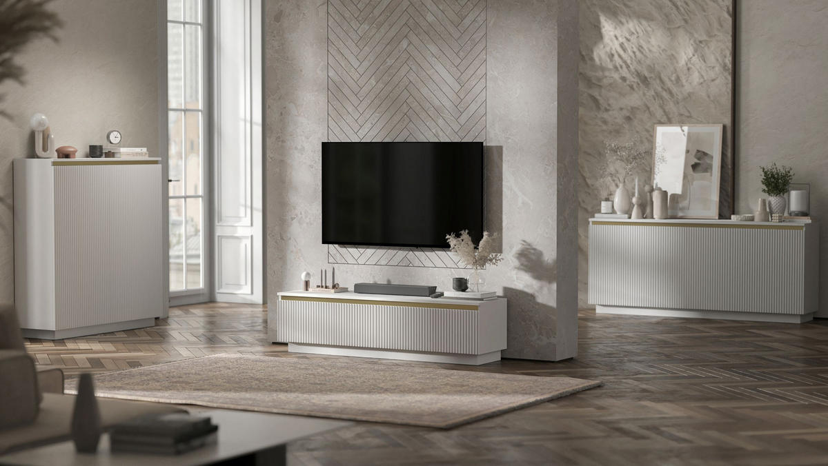 HIGHBOARD Selene 2D Weiß Matt 111 cm Glamour - Weiß, Holzwerkstoff (110.8/118/35cm) - Meble Lindner