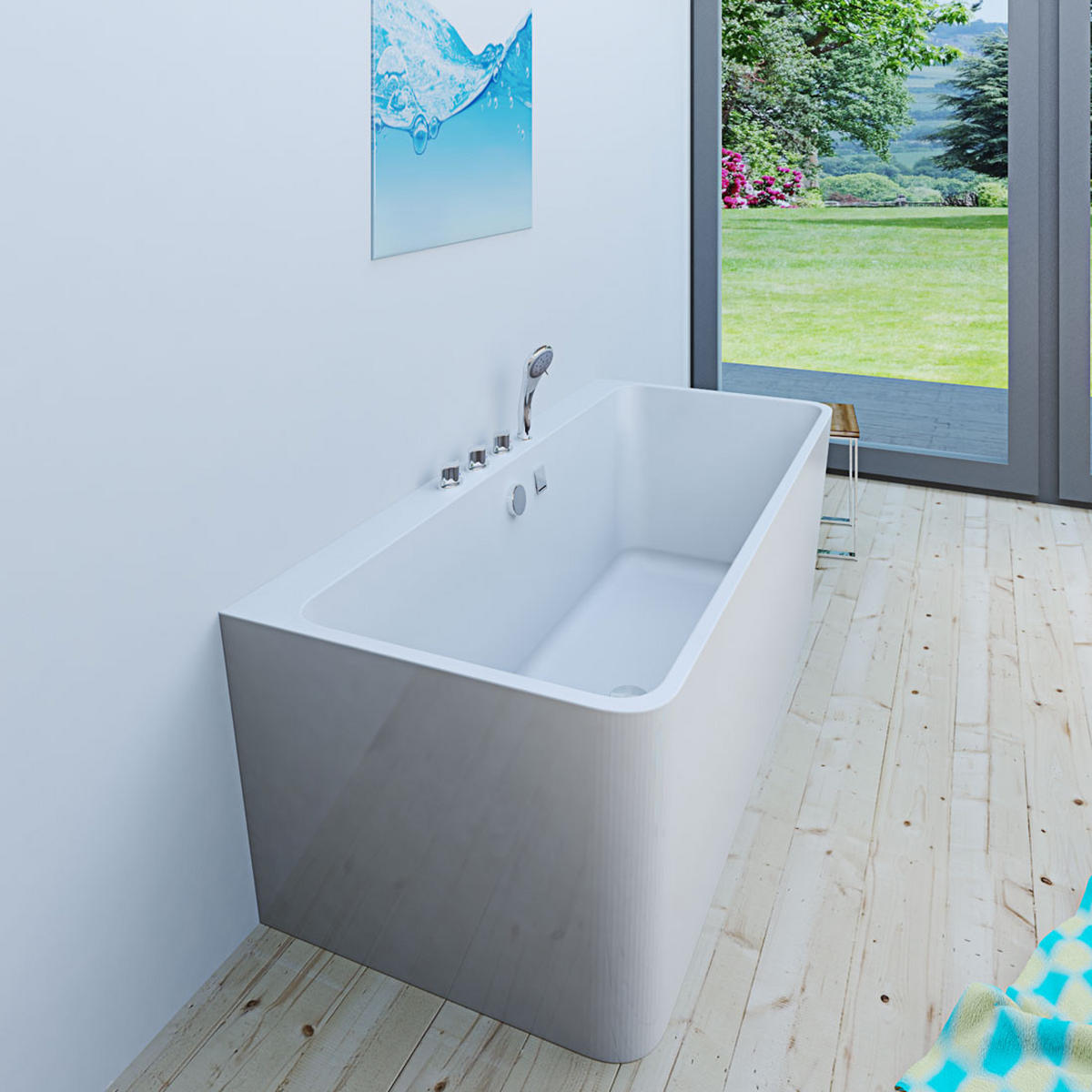 BADEWANNE freistehend F05 Komfort-Armatur - Weiß, Glas/Kunststoff (80/58/170cm) - AcquaVapore by Sandra Jentho