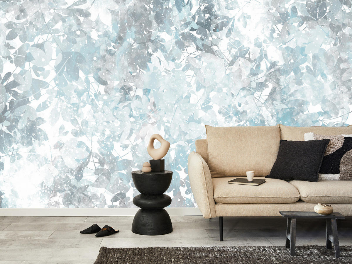 FOTOTAPETE für Wohnzimmer Blätter Abstraktion 200x140 - Blau/Weiß, Papier (200/140cm) - Muralo