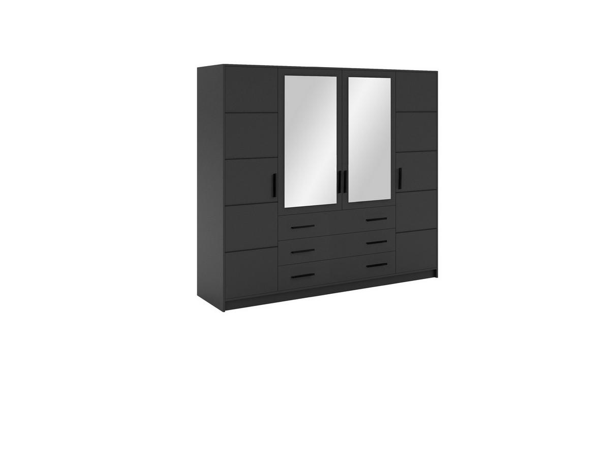 DREHTÜRENSCHRANK ELISE 240/200/57,5 cm 4-türig mit Spiegel Graphitfarben - Graphitfarben, Holzwerkstoff (240/200/57.5cm) - MASSENO