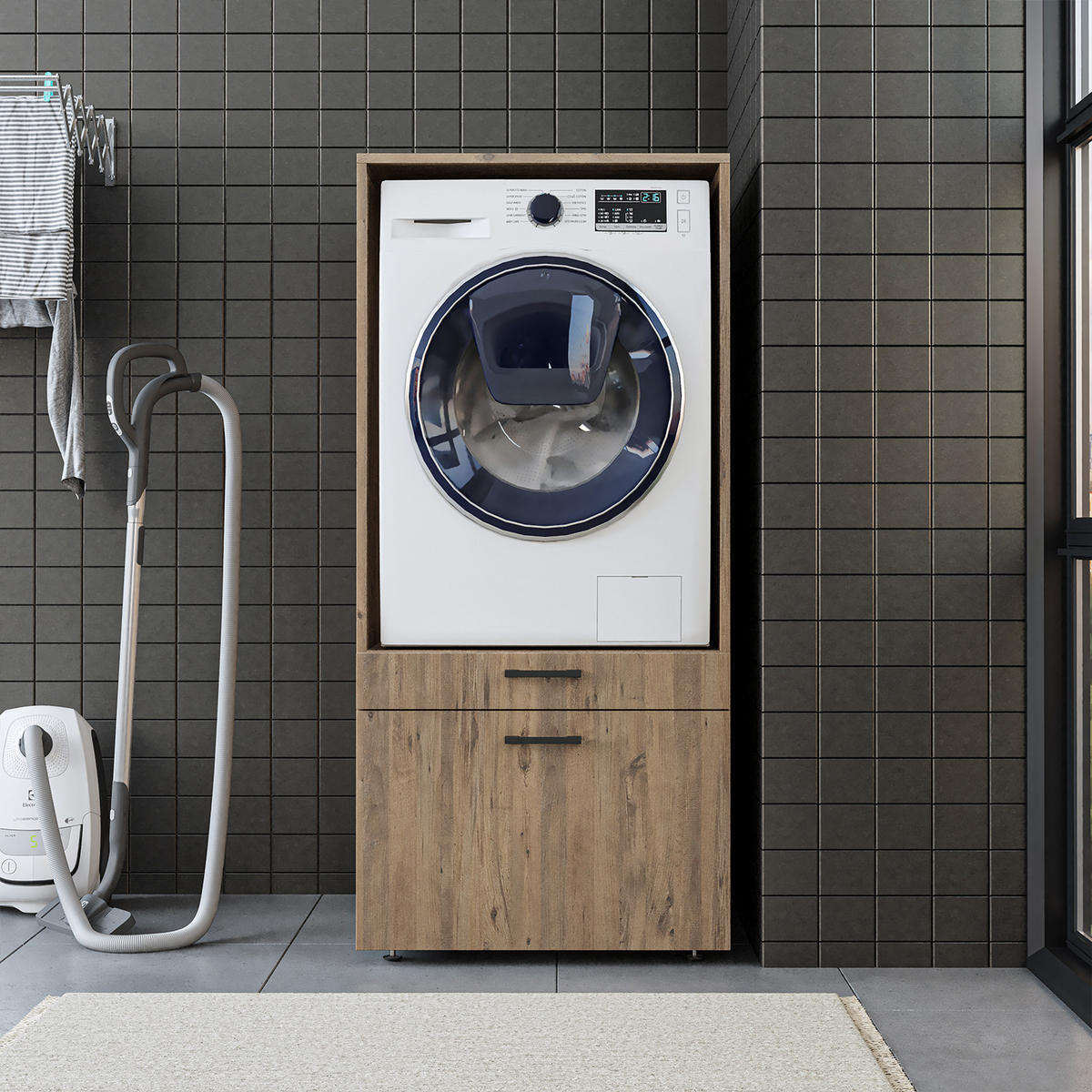 WASCHMASCHINENSCHRANK Serie 2 67cm Breit, 145cm Hoch - Eichefarben, Holzwerkstoff (67/145/67cm)