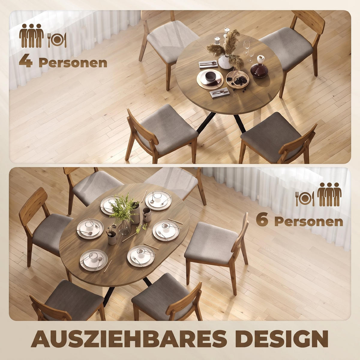 ESSTISCH Braun ausziehbar 135/100/75 cm - Braun, Metall (135/100/75cm) - PANGIVO