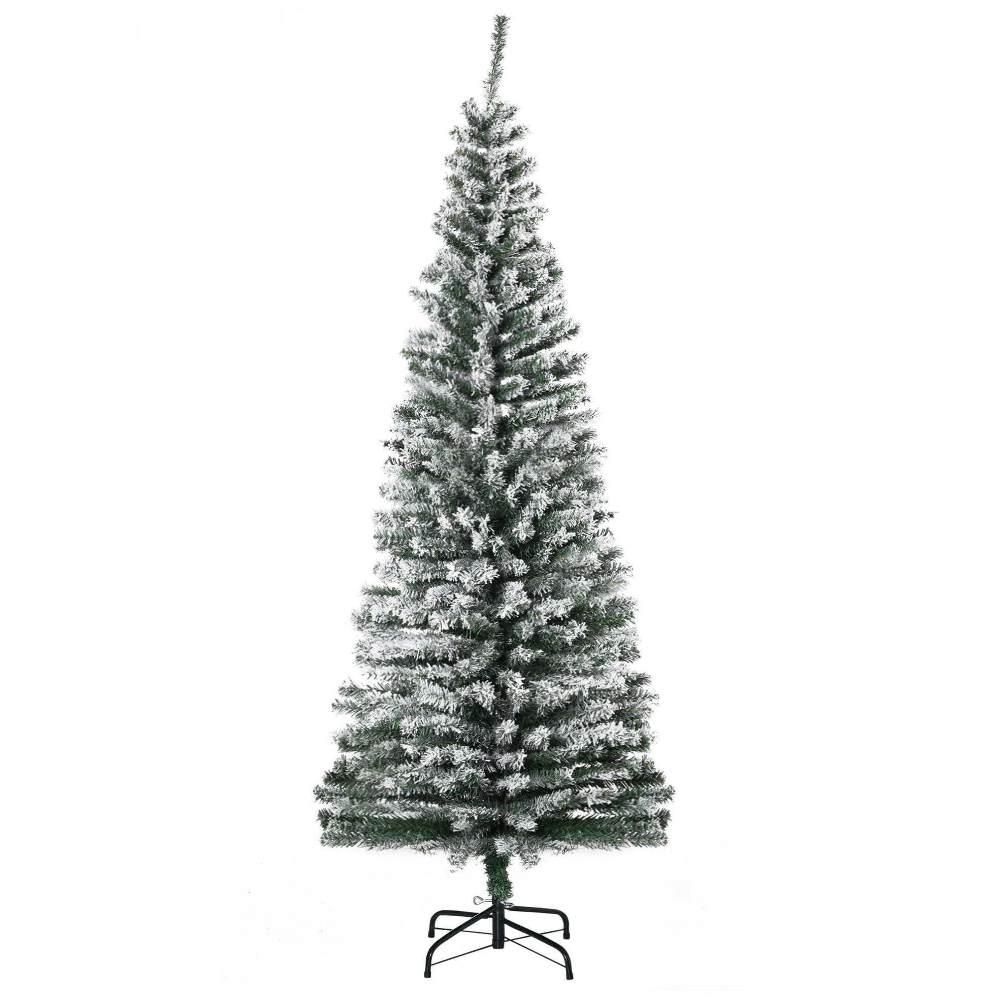 KÜNSTLICHER-WEIHNACHTSBAUM 180 cm Bleistift Kiefernbaum mit Schnee 492 Spitzen - Grün, Kunststoff (180cm) - HOMCOM