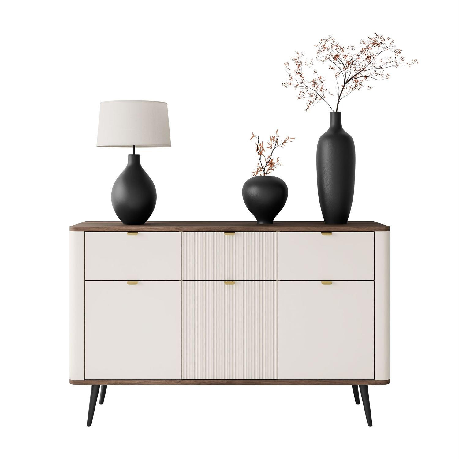 KOMMODE AUTUMN 3D3S auf hohen Beinen, Kaschmir / Nussbaum - Beige, Holzwerkstoff (130/82/40cm) - Lookway